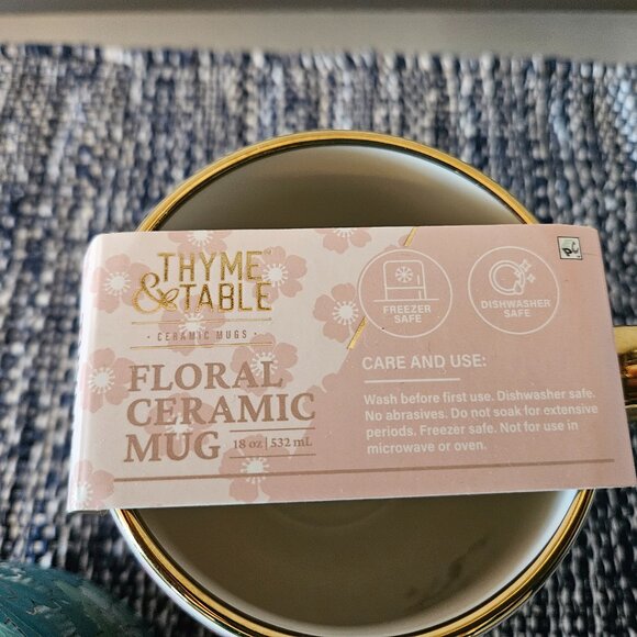 Thyme and Table Mugs, NEW, Set of 2 - Floral Pinks & Succulents Greens - Picture 3 of 8